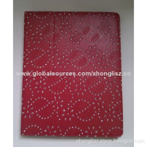 Hot popular elegant PU leather with diamonds decoration design for iPad 3 case, many color options